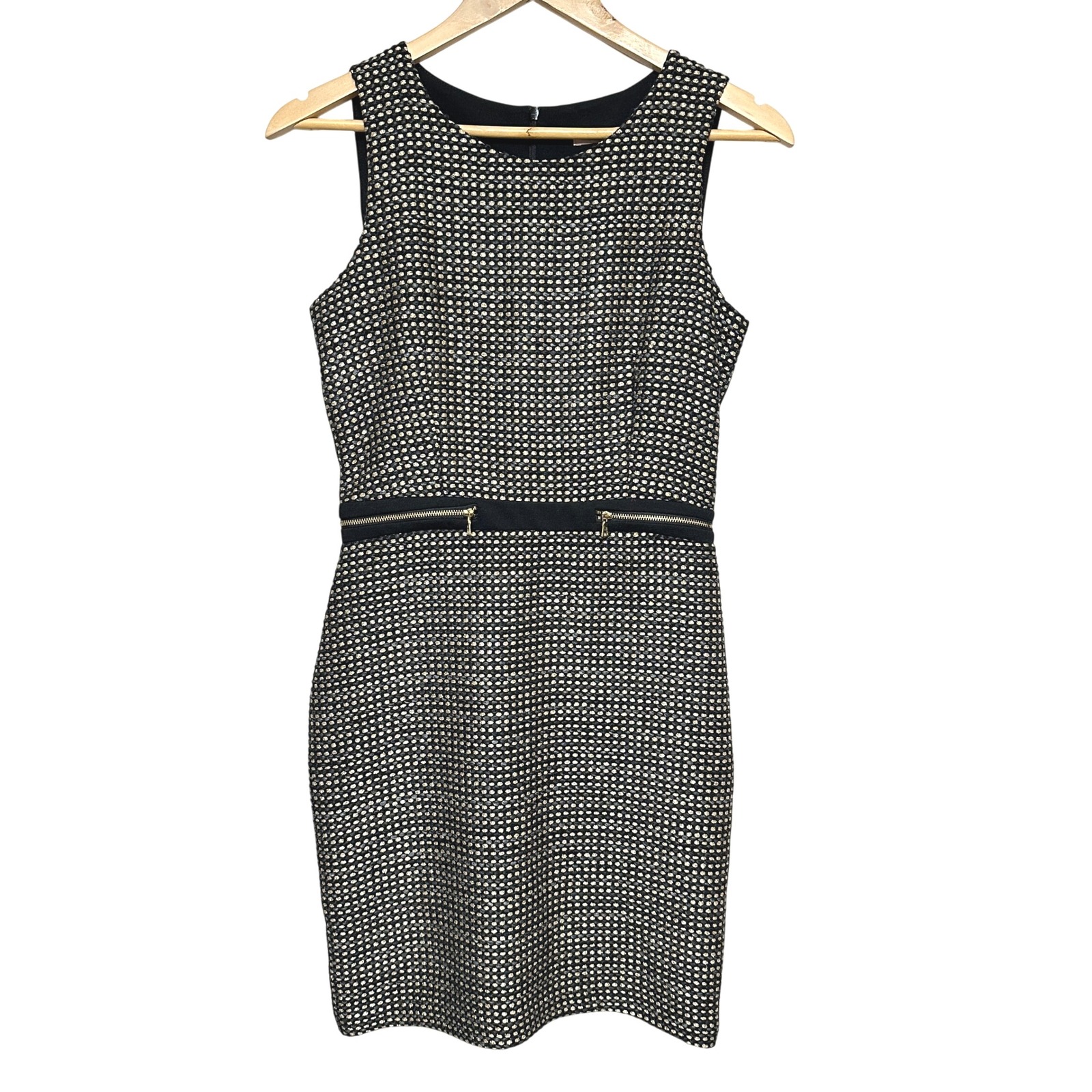 Anthropologie Hutch Pencil Dress Womens 4 Black Gold Metallic Cocktail Modern